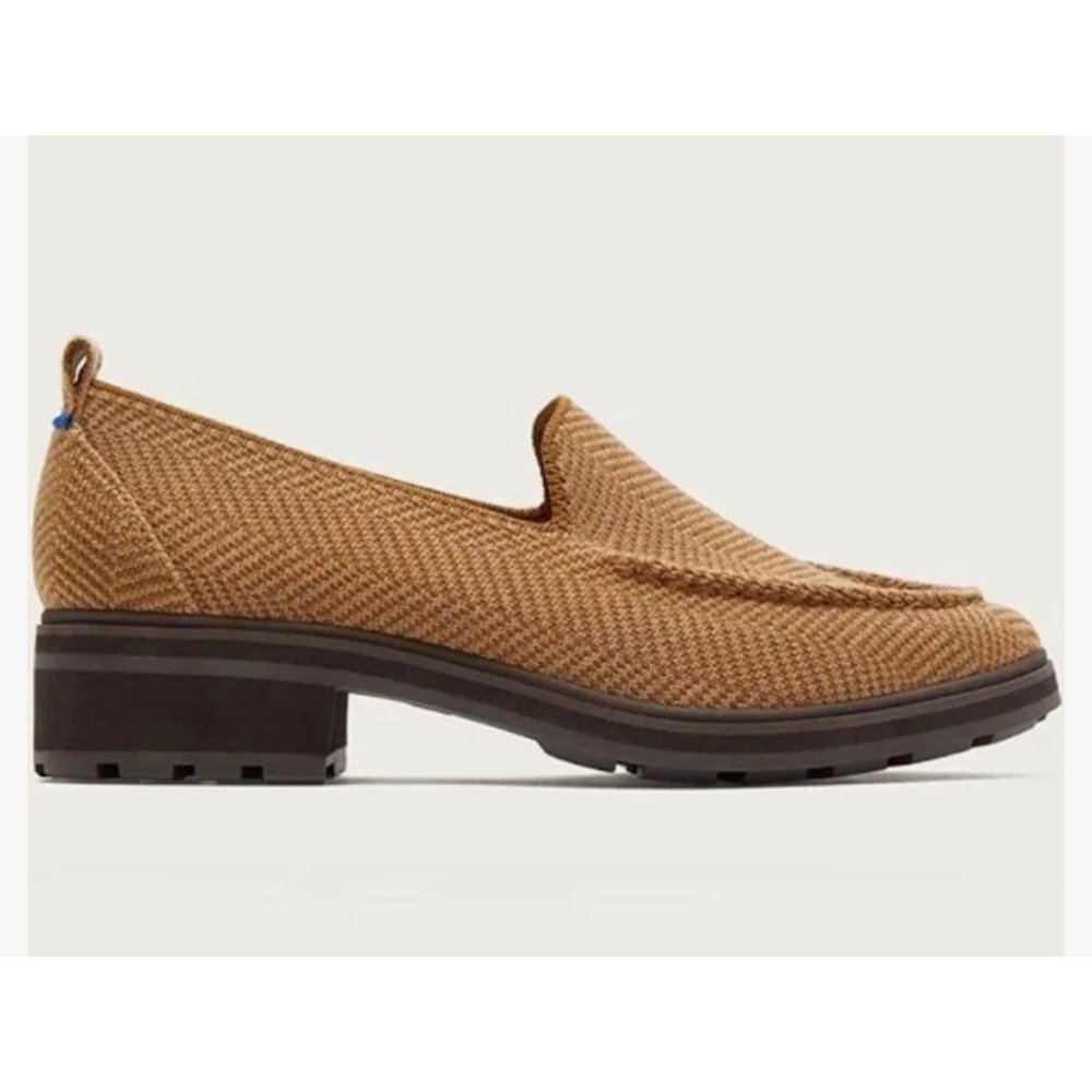 Rothys Lug Loafer Teak Herringbone Brown Knit Chunky Sole Shoes Womens 8.5
